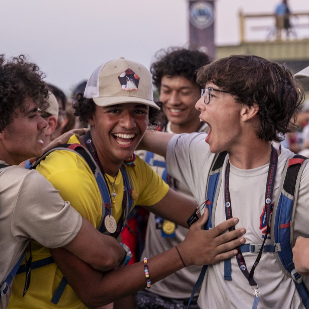 Scouts enjoying the APEX show during the 2023 National Scout Jamboree at The Summit Bechtel Reserve in Mount Hope, West Virginia. (BSA Photo by Leo He)..**********Beginning of Shooting Data Section**********.20230726-20-45-36--LH     date - 7/26/23     time - 20:45:36